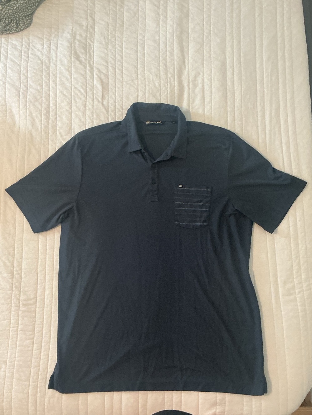 TravisMathew Navy Short-Sleeve Polo with Chest Pocket